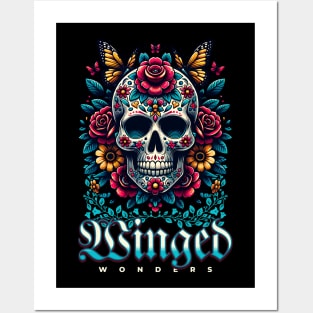 Winged Wonders Skull And Butterfly Posters and Art